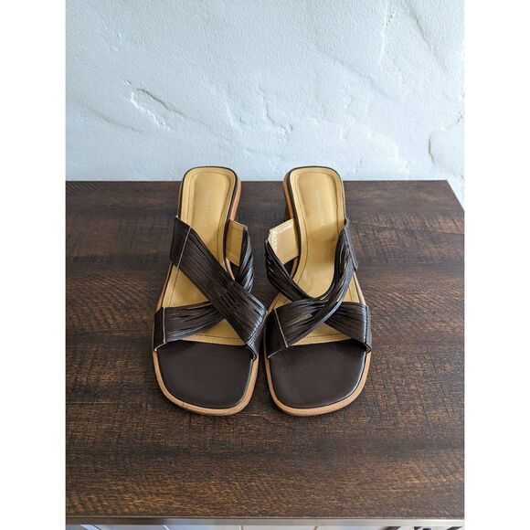Banana Republic Brown Leather Block Heel Slip-on Sandals - Size 9.5 - Picture 3 of 9
